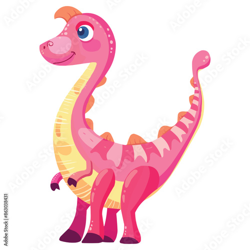 Cute pink dinosaur parasaurolophus cartoon vector