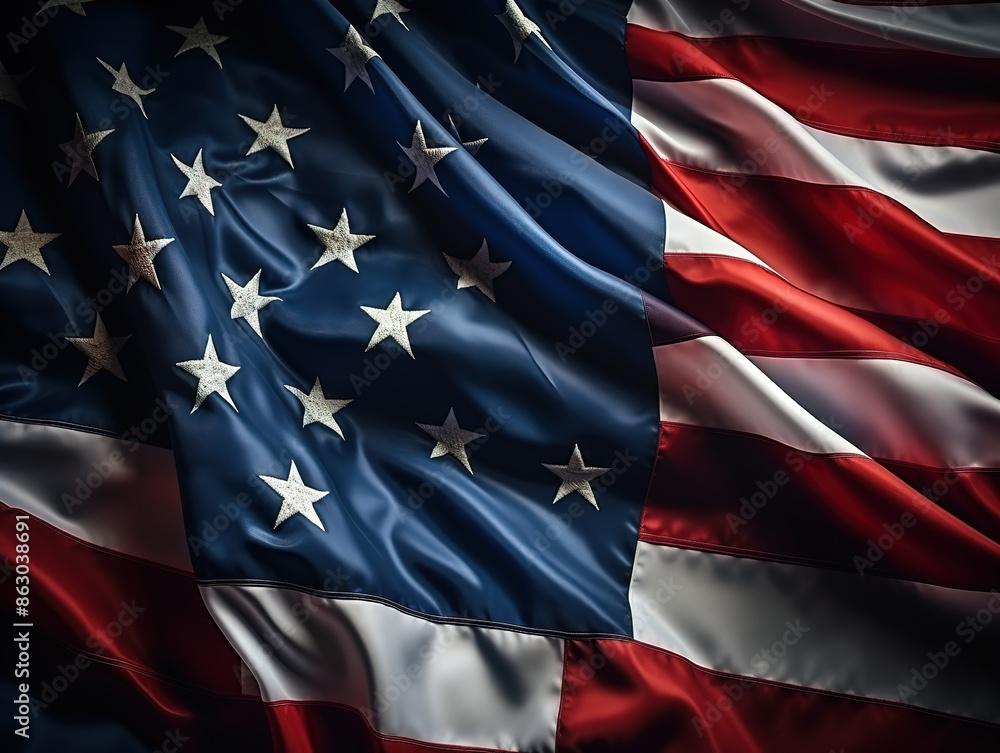 Wonderful USA flag on a dark background. American flag element on a black background Wonderful USA flag on a dark background. American flag element on a black background