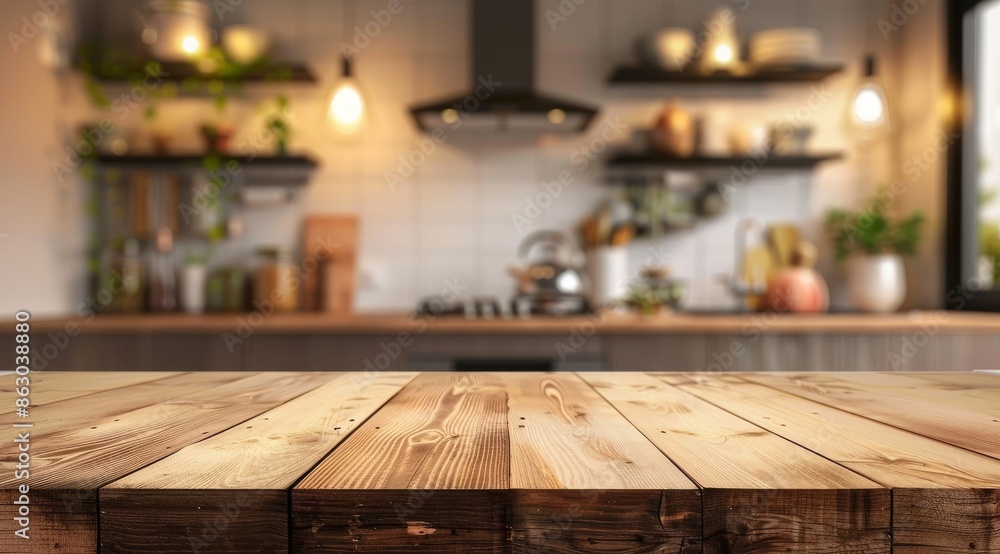 Rustic Wooden Kitchen Table Blurred Background Warm Cozy Kitchen Interior Rustic Wooden Kitchen Table Blurred Background Warm Cozy Kitchen Interior
