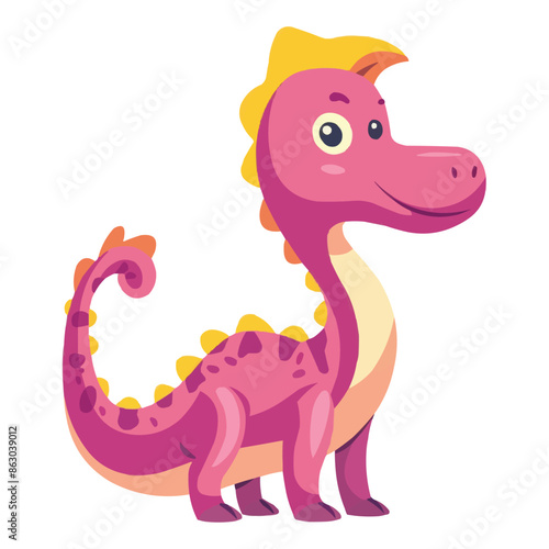 Cute pink dinosaur parasaurolophus cartoon vector