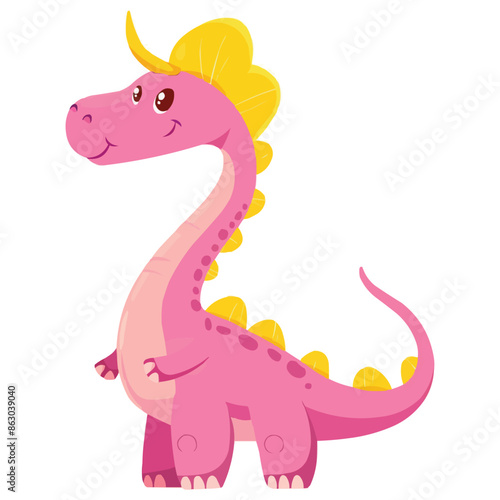 Cute pink dinosaur parasaurolophus cartoon vector