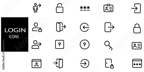 Login simple concept 20 icons set. Contains such  profile, password, login, username, avatar, connect, add friend and more .Vector illustration.