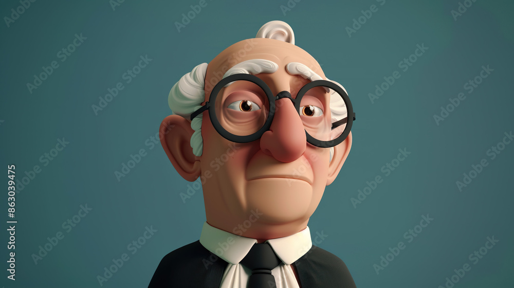 3d Cartoon judge with a thoughtful look considering 3d Cartoon judge with a thoughtful look considering
