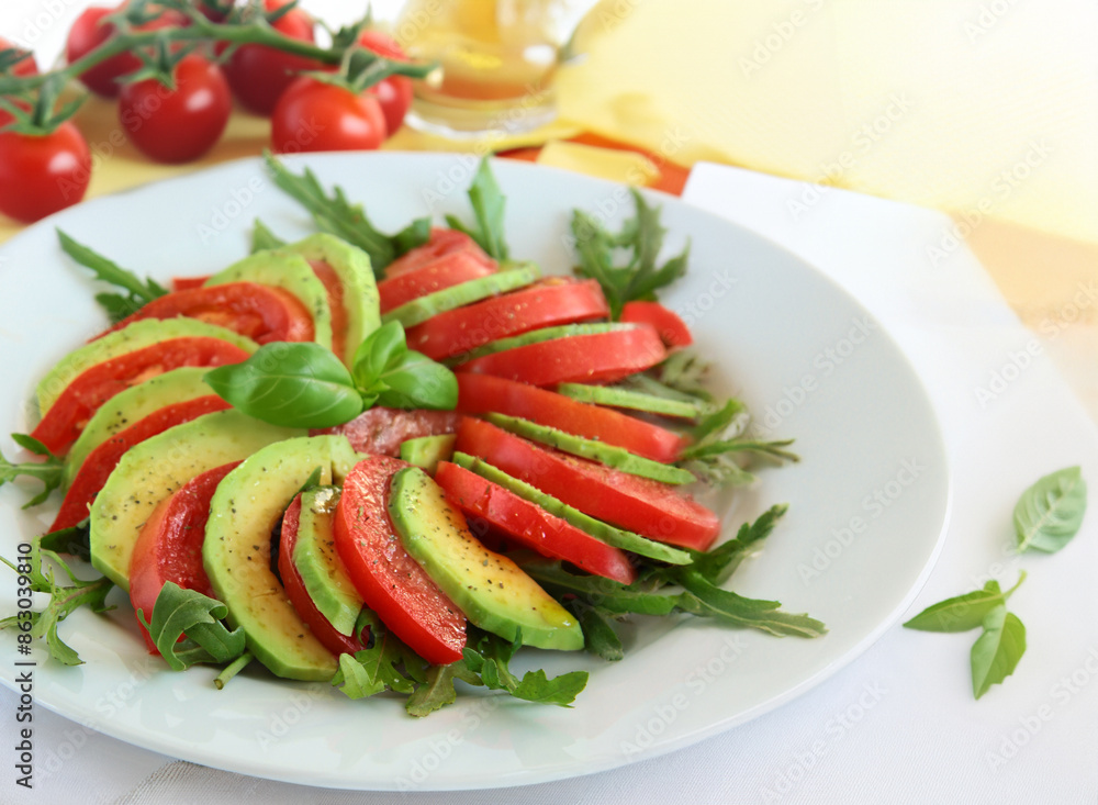 healthy eating avocado with tomatoes and basil healthy eating avocado with tomatoes and basil