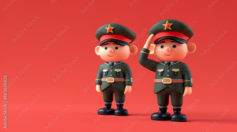3D cartoon soldier saluting a superior officer 3D cartoon soldier saluting a superior officer