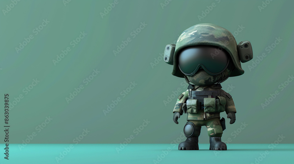 3D cartoon soldier wearing helmet and night-vision on isolate 3D cartoon soldier wearing helmet and night-vision on isolate