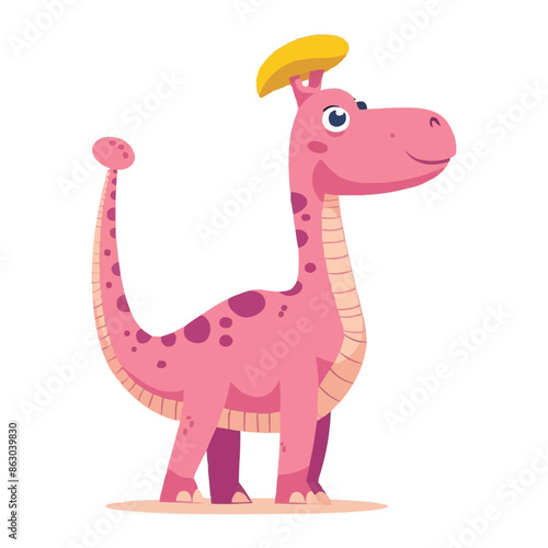 Cute pink dinosaur parasaurolophus cartoon vector