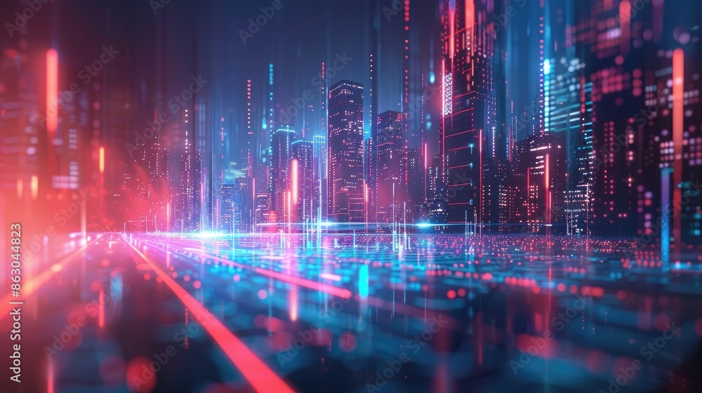 Futuristic neon cityscape with glowing lights and skyscrapers, showcasing a vibrant, digital urban environment at night. Futuristic neon cityscape with glowing lights and skyscrapers, showcasing a vibrant, digital urban environment at night.