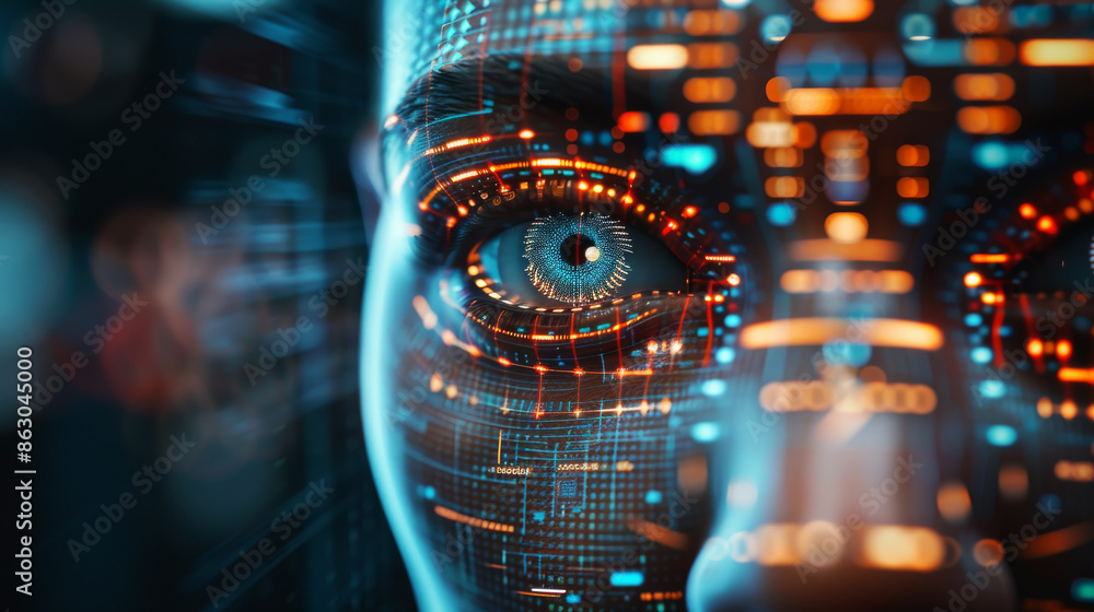 Futuristic Digital Face with Cybernetic Overlay Futuristic Digital Face with Cybernetic Overlay
