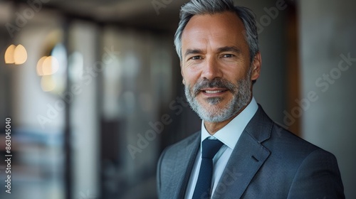 portrait of a mature businessman in a sleek suit in office