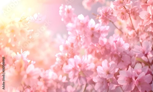Wallpaper Mural Horizontal banner with sakura flowers of pink color on sunny backdrop. Beautiful nature spring background with a branch of blooming sakura. Sakura blossoming season in Japan 4K Video Torontodigital.ca