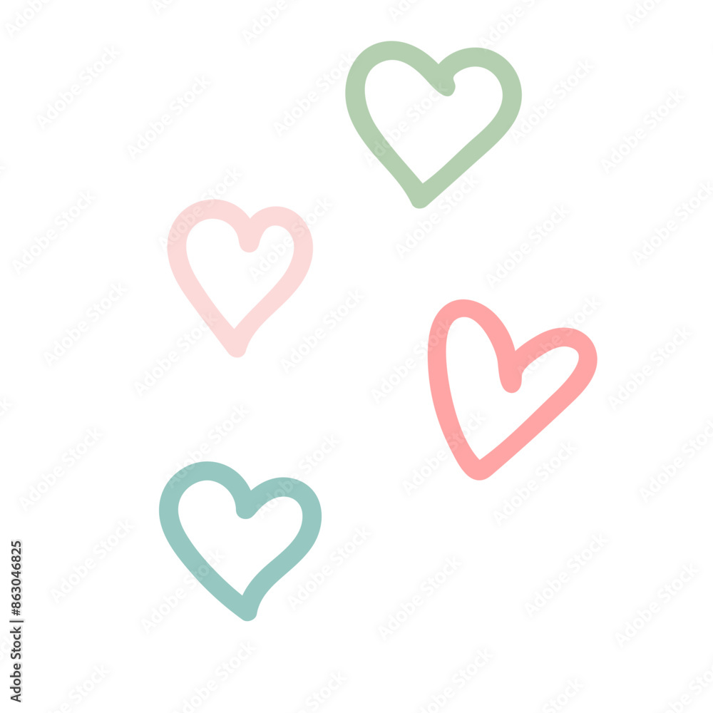 Colorful heart shapes in pastel shades of pink, green, and blue Colorful heart shapes in pastel shades of pink, green, and blue