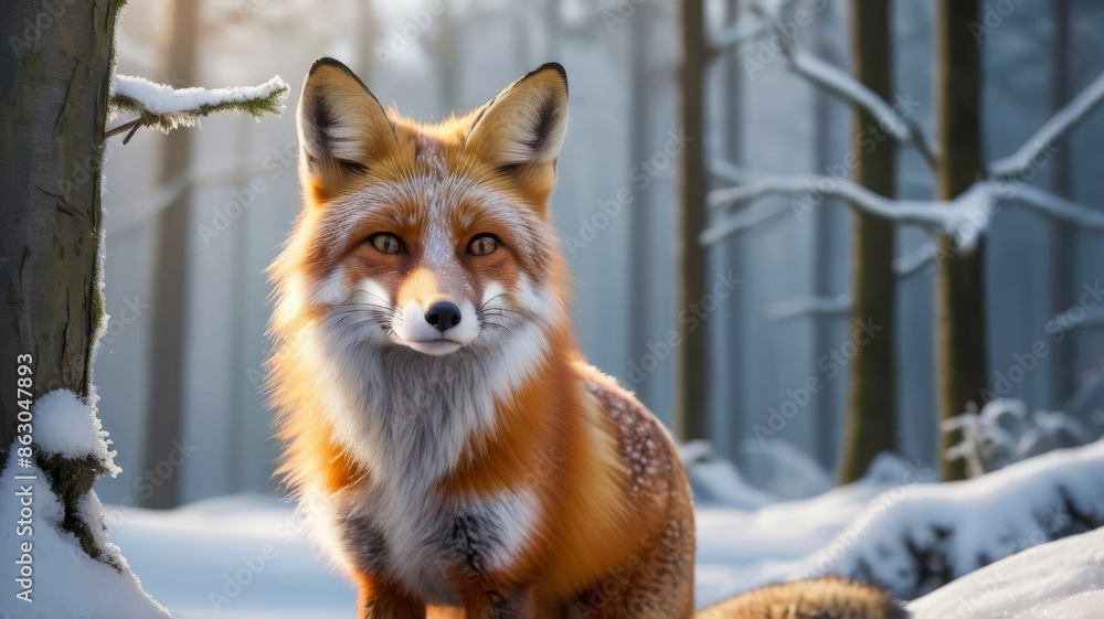 Fototapeta premium Winter Fox in Snowy Forest