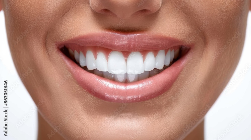 Fototapeta premium White Teeth Smile. Young Woman with Perfectly Whitened Teeth Symbolizing Dental Health
