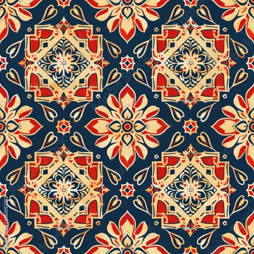 Traditional Thai Geometric Seamless Fabric Pattern