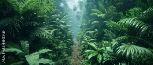 a view through a forest like the rainforest. it has a dense texture