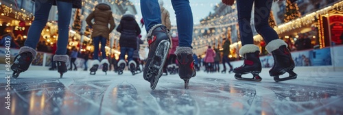 Wallpaper Mural A group of friends enjoy ice skating on a festive outdoor rink, adorned with lights and decorations, creating a magical winter atmosphere Torontodigital.ca