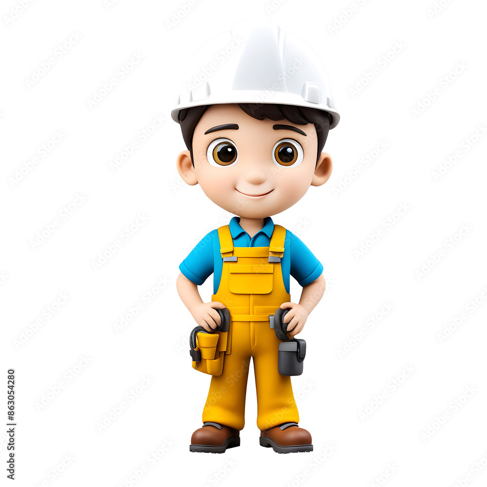 Portrait of cute male construction engineer 3d clay figure standing on Isolated Background. Portrait of cute male construction engineer 3d clay figure standing on Isolated Background.
