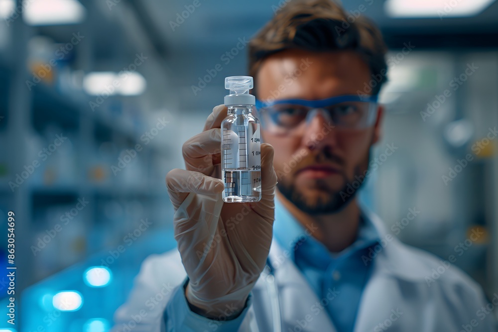 Scientist Examining a Vial in a Modern Laboratory Scientist Examining a Vial in a Modern Laboratory