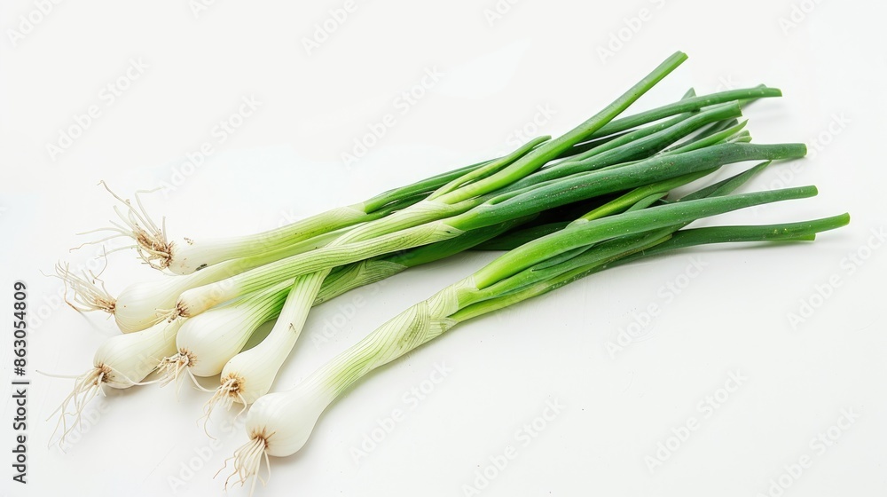 Green onions against a white backdrop Green onions against a white backdrop