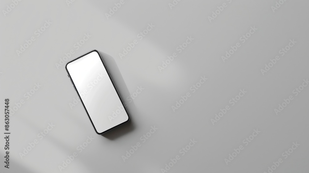 Mobile phone with a white screen placed on a white background, top view Mobile phone with a white screen placed on a white background, top view