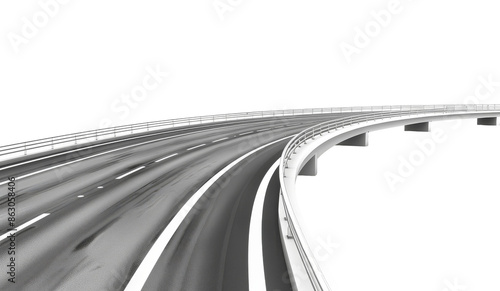 Curved Highway Road. Empty Asphalt Road on Bridge on Isolated Background