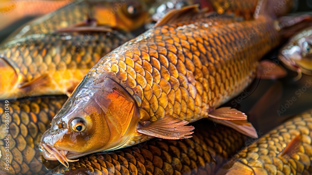 Kala Rohn Fish Freshly caught catla rohu carp fish available at Asian fish market in ...