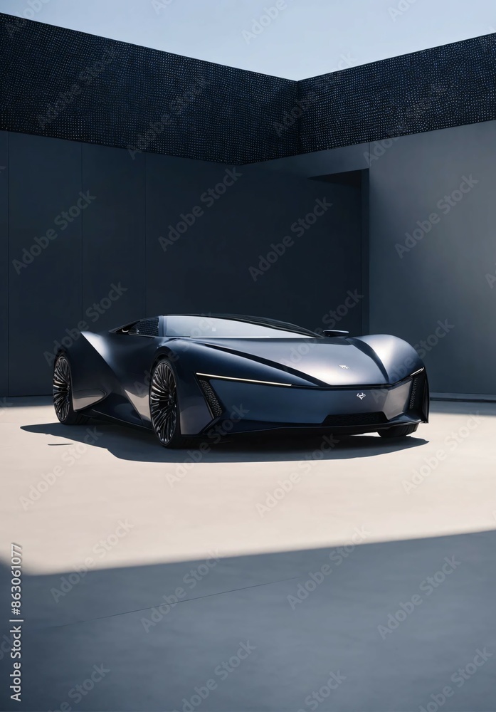 A sleek silver sports car is parked in a modern building with a large concrete wall in the background.
A sleek silver sports car is parked in a modern building with a large concrete wall in the background.