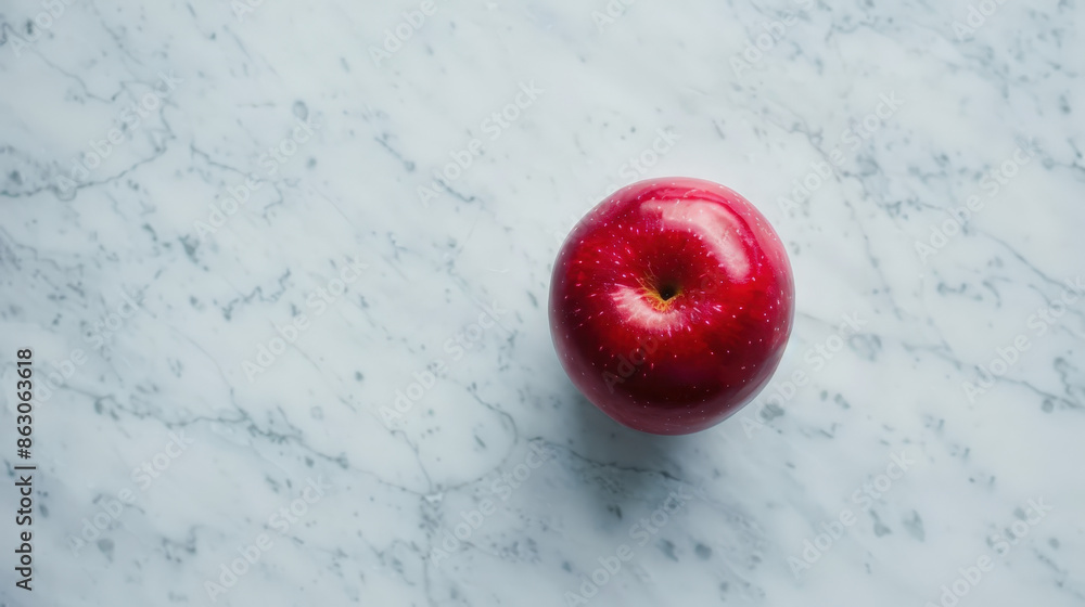 Vibrant Red Apple in Motion: Freshness and Energy on White Marble Countertop Vibrant Red Apple in Motion: Freshness and Energy on White Marble Countertop