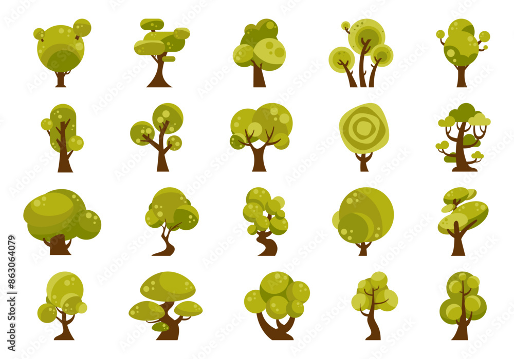 Fototapeta premium Cartoon Tree Illustration Element Set