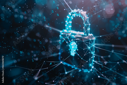 Internet digital security technology concept. Padlock lockup icon on blue background. Generative AI.