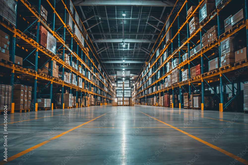 Large logistics warehouse with many shelves with pallets of goods. Generative AI. Large logistics warehouse with many shelves with pallets of goods. Generative AI.