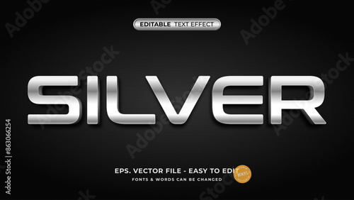 Metallic silver editable text effect, 3D text style