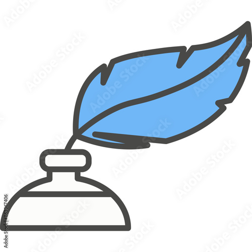 Feathered pen for calligraphy writing in ink box vector icon
