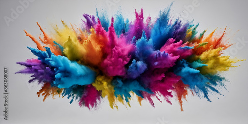 Farbenfrohe Explosion: Ein lebendiges Kunstwerk aus intensiven Farbpulvern, die in einer dynamischen Bewegung explodieren und kreative Energie und Freude ausstrahlen