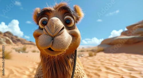 Animated Camel Smiles in Desert Landscape