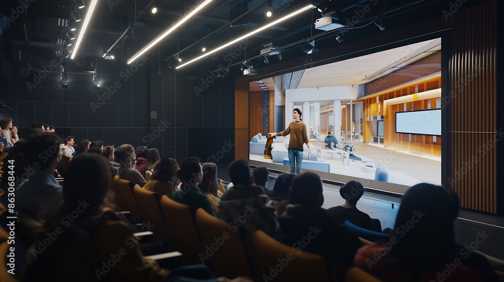 Young University Professor Explaining an Interior Design Styles Lecture ...