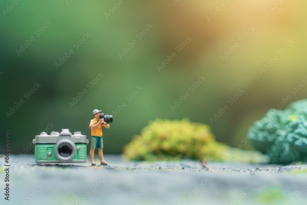 Miniature people celebrate World Photography Day with camera. Miniature people celebrate World Photography Day with camera.