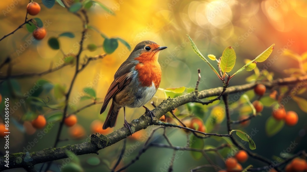 Robin on a Branch in Autumn Robin on a Branch in Autumn