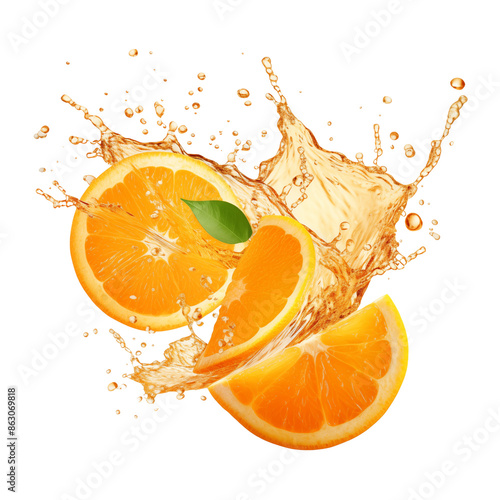 Fresh orange juice splash isolated on transparent or white background, png photo