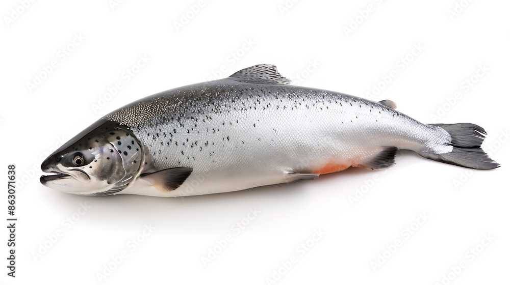 Obraz premium Whole Atlantic Salmon fish isolated on a white studio background : Generative AI