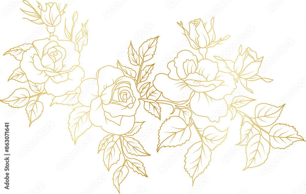 Luxury Rose flowers gold line art illustration Luxury Rose flowers gold line art illustration