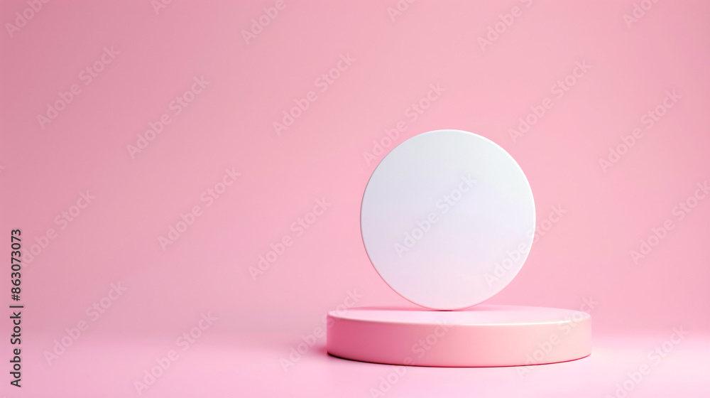 A white circle platform on a pink background, perfect for product displays and branding. A white circle platform on a pink background, perfect for product displays and branding.