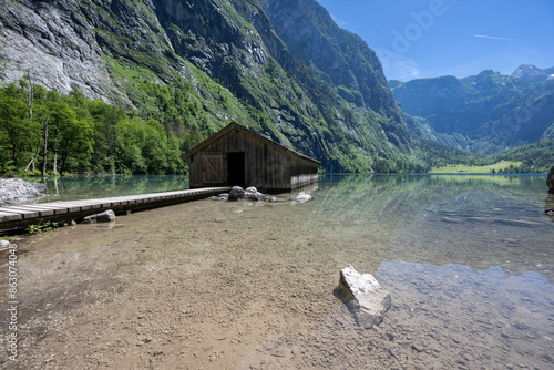 Bootshaus mit Steg am OberSee  im Berchtesgardener Land photo