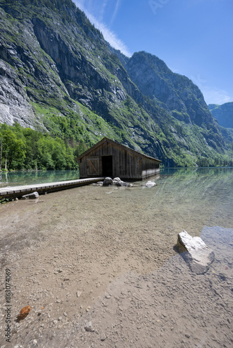 Bootshaus mit Steg am OberSee  im Berchtesgardener Land photo