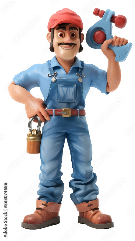 3D model cartoon plumber white background 3D model cartoon plumber white background
