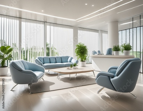 Modern dental clinic reception and waiting area with comfortable seating and minimalist decor © Louis