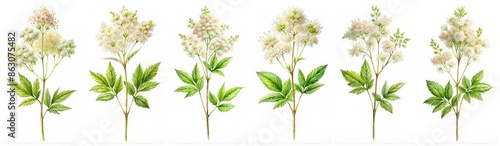 Meadowsweet flower watrcolor set isolated on a white background photo