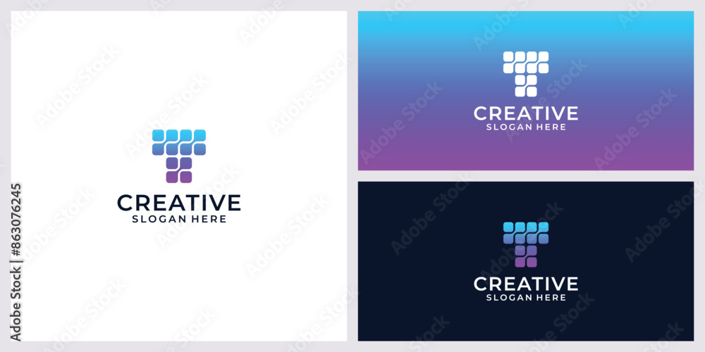 Obraz premium Letter T Connected Dots Technology Logo Design