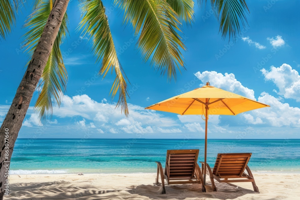 Chairs And Umbrella In Palm Beach Tropical Holiday Banner Chairs And Umbrella In Palm Beach Tropical Holiday Banner